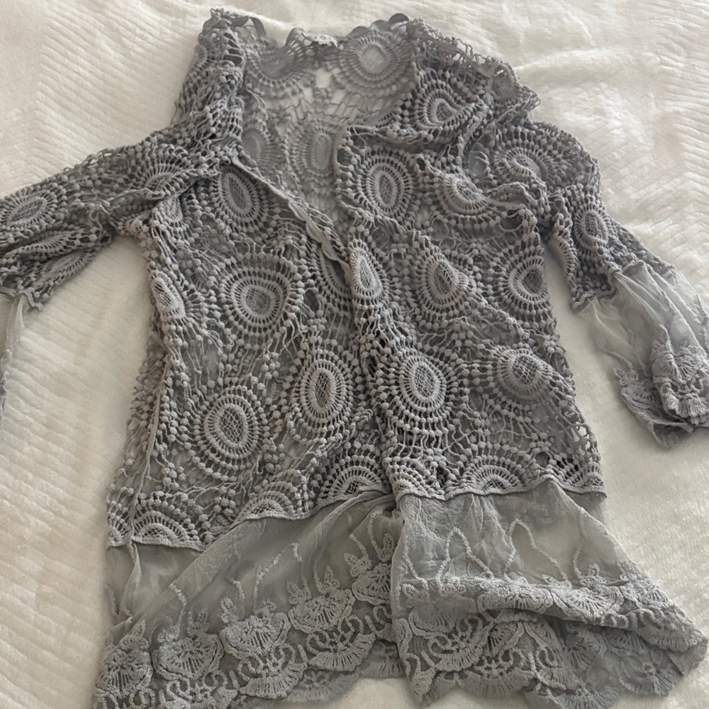 Elegant Gray Lace Women's Blouse